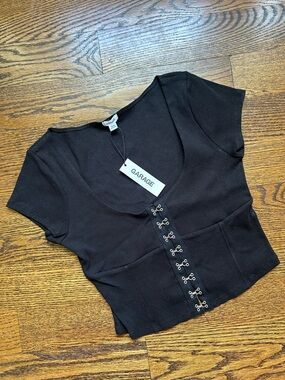 NWT Garage Black Hook & Eye Ribbed Crop Top